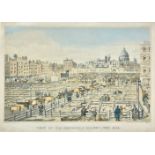 *Hodson (W. publisher). View of Old Smithfield Market, June 1855, hand coloured lithograph, slight