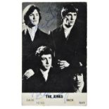 *The Kinks. Signed promotional publicity card, Pye Records, [1964], signed in blue ballpoint pen