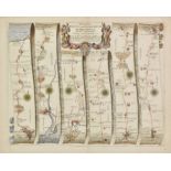 Ogilby (John). The road from Bristol com. Glos to West Chester, [1675], hand coloured engraved strip