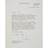 *Schlesinger (John, 1926-2003). Typed letter signed, 'John', 10 Victoria Road, London, W8, 23