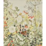 *Mannes-Abbott (Sheila (1939-2014)). A stoat amongst autumn vegetation, watercolour, depicting a