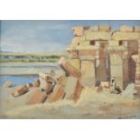 *Faunce de Laune (Edmund, 19th/20th century). Kom Ombo Temple, 1874, watercolour on paper, showing a