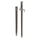 * French Bayonet. A French M1898 Berthier Rifle bayonet, the 40cm straight steel blade with hook ...