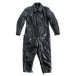 * Luftwaffe. A WWII Luftwaffe one-piece leather winter flying suit, black leather with 'Depe' zi ...