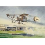 * Ashford (Colin James, b. 1919). Cody Biplane, Military Trials 1912, watercolour on paper, sign ...