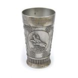 * Third Reich. A German pewter presentation hunting cup, cast with flying ducks and SS insignia, ...