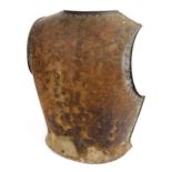 * Armour. A WWI period French Cuirassier back plate, metal and canvas with brass studs to the ed ...