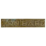 * Railway Interest. A 1930s French brass railway sign for Montbard Railway Station, rectangular ...