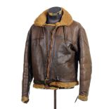 * Royal Air Force. A WWII Irvin brown leather flying jacket, with original tailors label for 'Co ...
