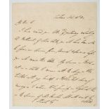 * Wellington (Arthur Wellesley, 1st Duke, 1769-1852). Autograph letter on three sides of a folde ...