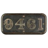 * Railway Interest. Brass cabside numberplate 9461, 94 Class ex Barry, South Wales, brass and bl ...