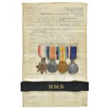 * WWI Medals. A group of four to Leading Stoker F.S. Milsted, Royal Navy 1914-15 Star (310899, F ...