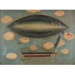 * French Naive School. Dirigeable de l'Armée de l'Air type No. 353, Section 28-an 1910, oil on t ...