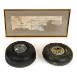 * WWII Relics. A WWII Spitfire tail wheel, various markings including '4.00-3 1/2 Electrically C ...