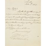 * William IV (King of England, 1765-1837). Autograph letter signed, London, 4 October 1827