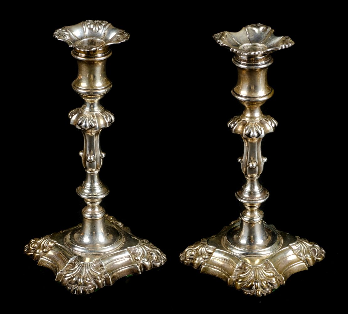 * Candlesticks. A pair of William IV silver candlesticks, Henry Wilkinson & Co, Sheffield, 1836