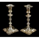 * Candlesticks. A pair of William IV silver candlesticks, Henry Wilkinson & Co, Sheffield, 1836