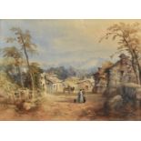 * Smith (James Burrell, 1822-1897). Figures on a Village Street, with Mountains Beyond, 1858