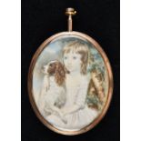 * Miniature. Portrait of a young boy or girl and dog seated in a landscape, circa 1760-1770