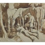 * Dearden (Harold 1888-1962). Horses watering, circa 1910