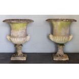 * Italian Urns. A fine and rare pair of 18th century white marble garden urns