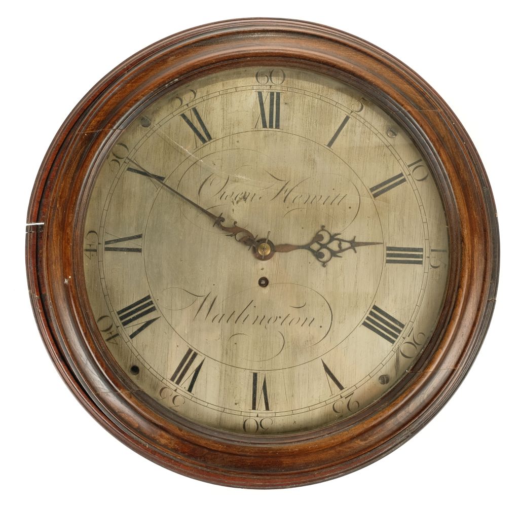 * Clock. An 18th century mahogany case wall clock