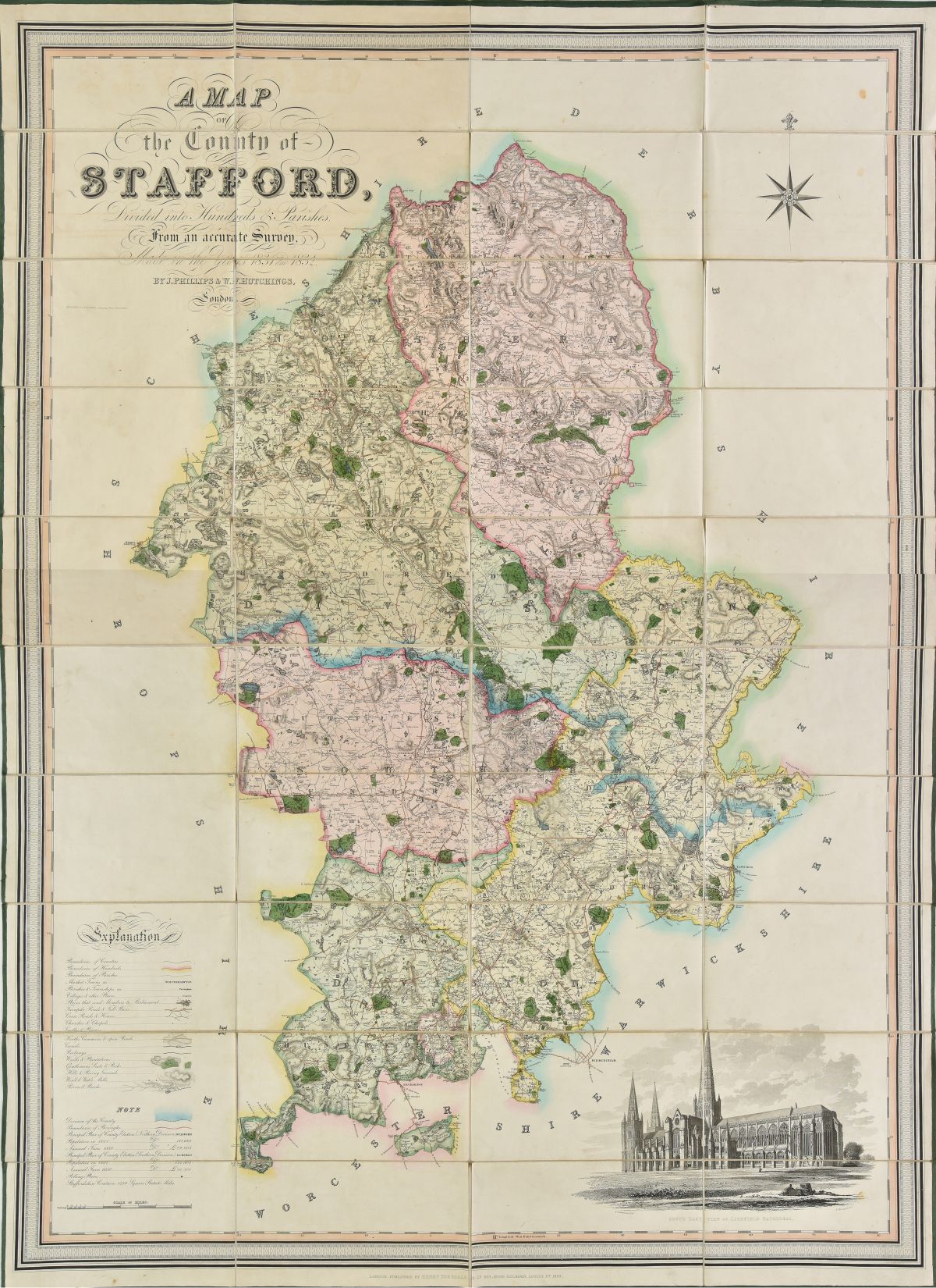 Staffordshire. Phillips (J. & Hutchings W.F.), Large scale map. 1832.