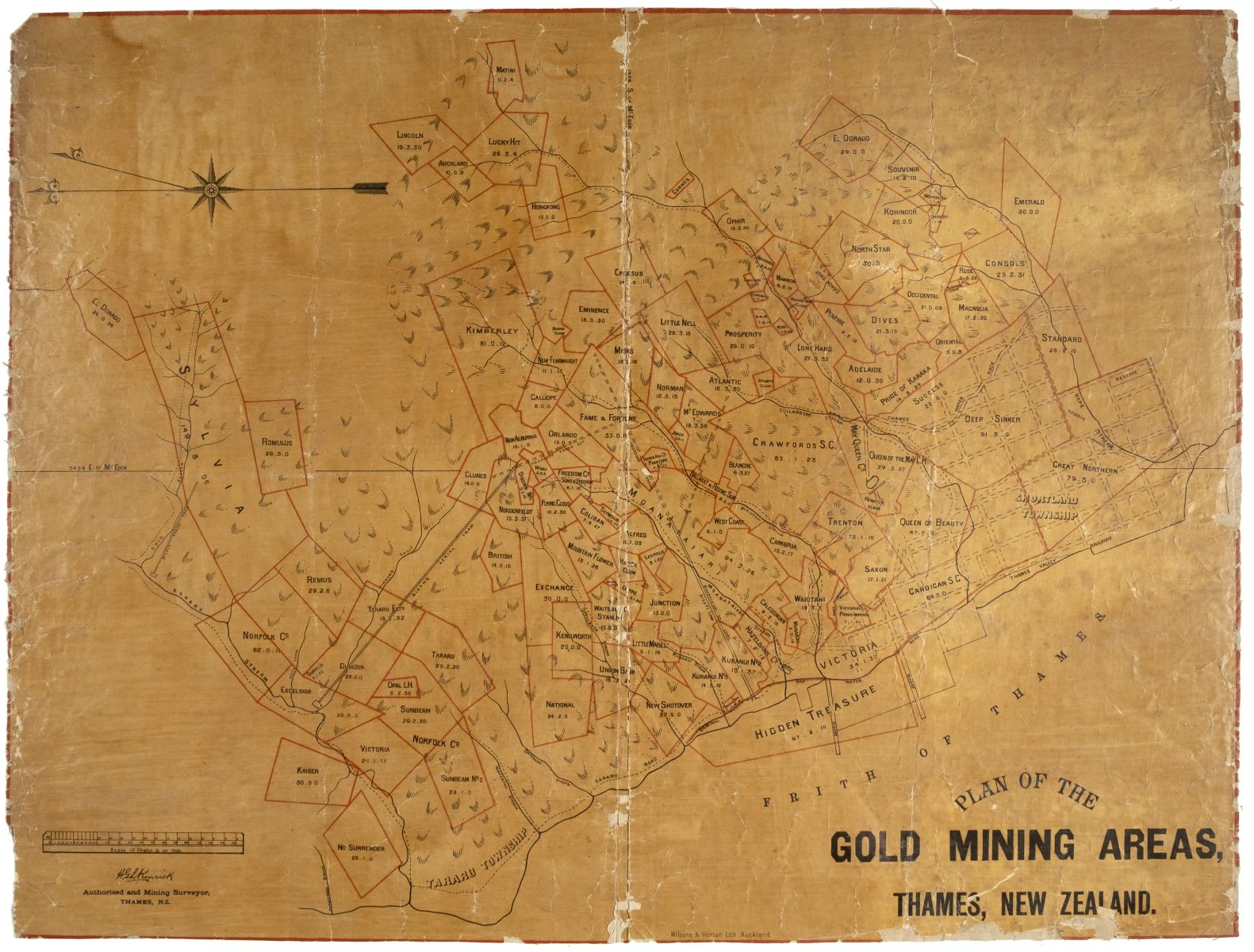 New Zealand. Plan of the Gold Mining Areas, Thames, New Zealand, circa 1886,