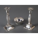 * Mixed silver. A pair of silver candlesticks and bowl