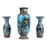 * Cloisonné. A large Japanese cloisonné enamel vase, Meiji period plus a pair of vases