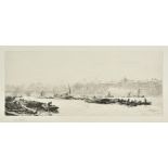 * Wyllie (William Lionel, 1851-1931). Pool of London & St Pauls drypoint etching