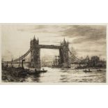 * Wyllie (William Lionel, 1851-1931). Tower Bridge viewed from the Thames, London, etching