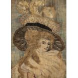 * Embroidered picture. A late 18th century picture of a lady