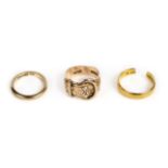 * Rings. An 22ct gold ring plus 2 9ct gold rings