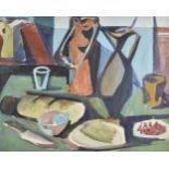 * Hess (Reinhard, 1904-1998). Still Life with jug, glass, loaf, plates of food & knife, 1948