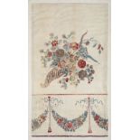 * Painted fabric. Three pieces of hand-painted fabric, English, 18th century