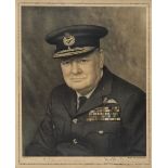 * Churchill (Sir Winston, 1874-1965). A signed portrait print of Churchill