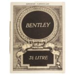 * Bentley. 3½ Litre Abridged Particulars, circa 1933-1939