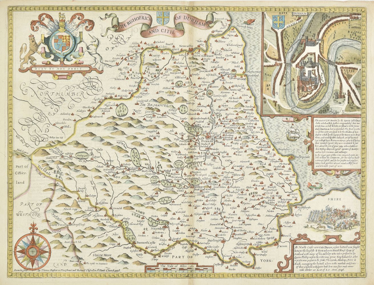 Durham. Speed (John), The Bishoprick and Citie of Durham, 1676