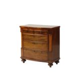 VICTORIAN MINIATURE MAHOGANY BOW FRONT CHEST of two short and three long graduated drawers flanked