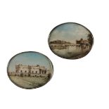 PAIR OF 19TH CENTURY INDIAN VIGNETTES, mounted as buttons, each painted with an Indian palace,