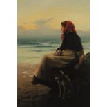 HENRY E DETMOLD (1854-1924) 'WAITING' a study of a young girl gazing wistfully out to sea, her