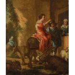 CONTINENTAL SCHOOL 18th.19th century,A woman on a donkey conversing with two figures, other