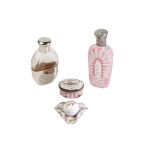 COLLECTION OF MIXED VERTU, comprising a Victorian siver topped flash-cut glass pink and wite scent