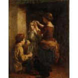 WILLIAM HEMSLEY (1819-1906) Three children in an interior, one girl having her hair plaited,