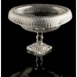 IRISH OVAL CUT GLASS PEDESTAL BOWL with turn over rim cut with mitre flute the bowl cut with