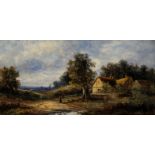 J MAY (19TH CENTURY) A country landscape with a cottage in the foreground and an extensive landscape