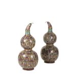 PAIR OF LARGE CLOISONNE DOUBLE-GOURD VASES, QING DYNASTY, 19TH CENTURY, the baluster sides with