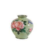 JAPANESE CLOISONNE OVOID VASE, MEIJI PERIOD, the sides decorated in coloured enamels with roses