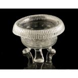 IRISH OVAL GLASS BOWL with turn over fluted band rim and the bowl central three-strand lozenge